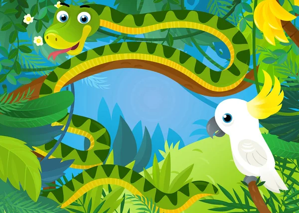 Cartoon Scene Jungle Animals Being Together Illustration Children — Stok fotoğraf