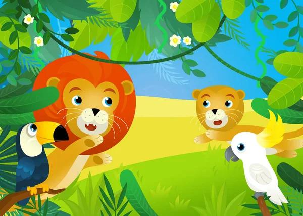 Cartoon Scene Jungle Animals Being Together Illustration Children — Φωτογραφία Αρχείου