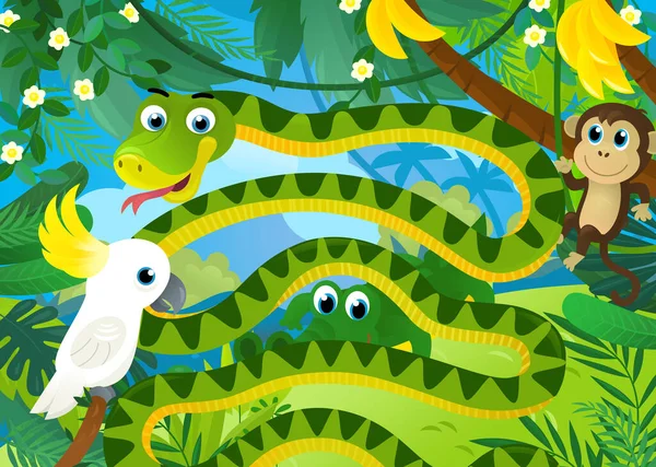 Cartoon Scene Jungle Animals Being Together Illustration Children — Foto Stock