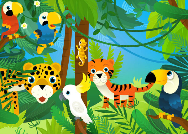 Cartoon Scene Jungle Animals Being Together Illustration Children Royalty Free Stock Photos