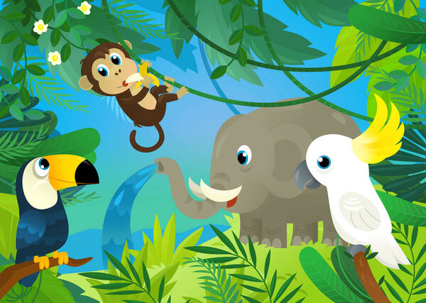 Cartoon Scene Jungle Animals Being Together Illustration Children Stock Picture