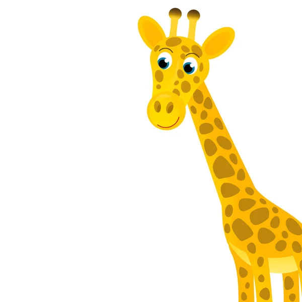 Çocuklar Için Beyaz Arkaplanlı Zürafa Resimli Karikatür Sahnesi — Stok fotoğraf