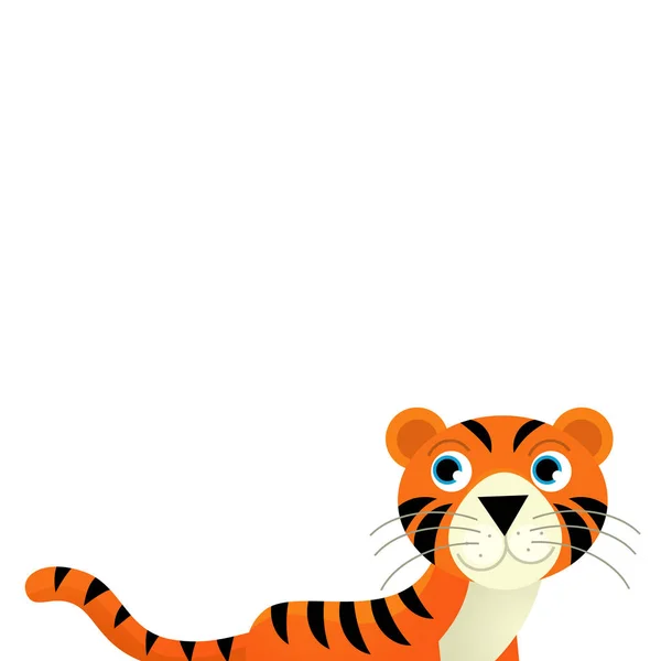 Cena Dos Desenhos Animados Com Tigre Gato Feliz Fundo Branco — Fotografia de Stock