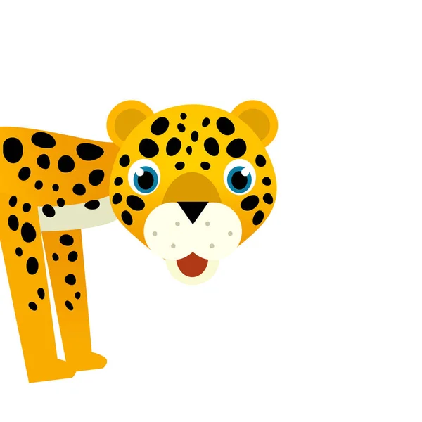 子供のための白い背景イラストで幸せな猫ジャガーと漫画シーン — ストック写真