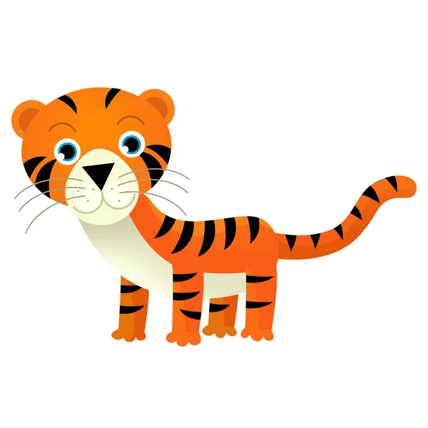 Cartoon Scene Happy Cat Tiger White Background Illustration Children — Stock Photo, Image