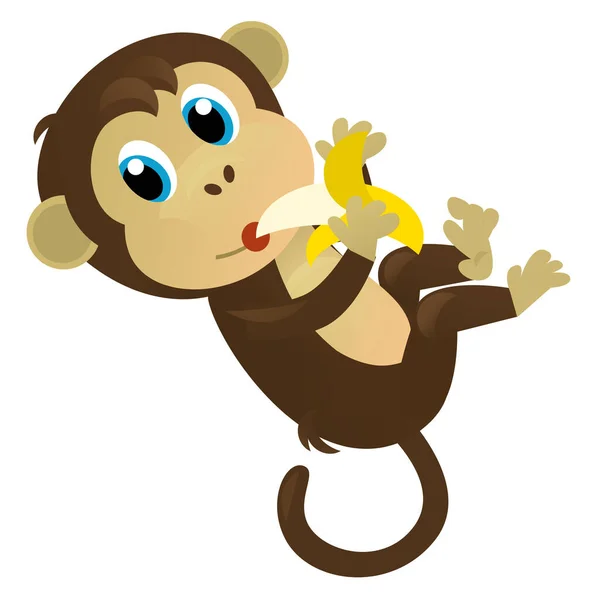 cartoon asian scene with animal monkey ape on white background illustration for children