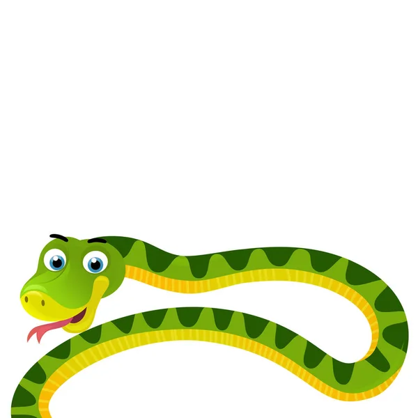 白い背景に蛇の動物と漫画シーン イラスト 子供向けイラスト — ストック写真