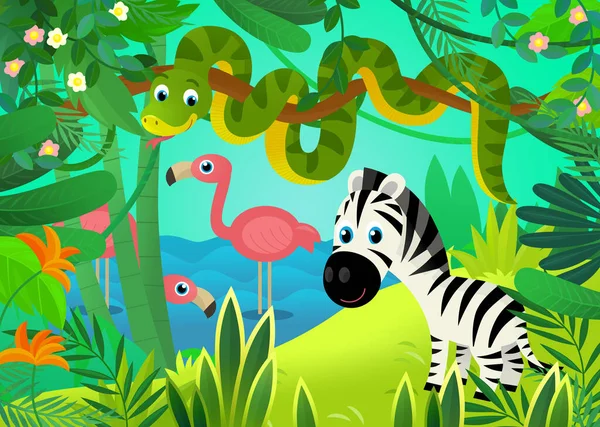 cartoon scene with jungle animals being together illustration for children