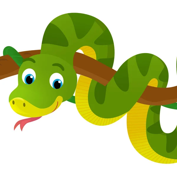 cartoon scene with snake animal on white background - illustration for children