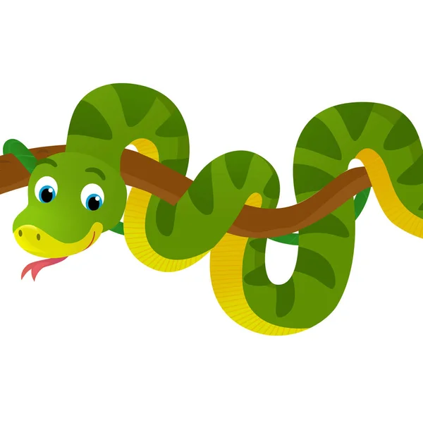 cartoon scene with snake animal on white background - illustration for children