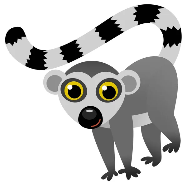 Cartone Animato Scena Asiatica Con Animale Lemure Sfondo Bianco Illustrazione — Foto Stock