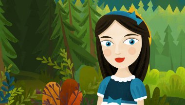 doğa ormanı ve hayvan kuşlarının çocuklar için çizdiği karikatür sahnesi