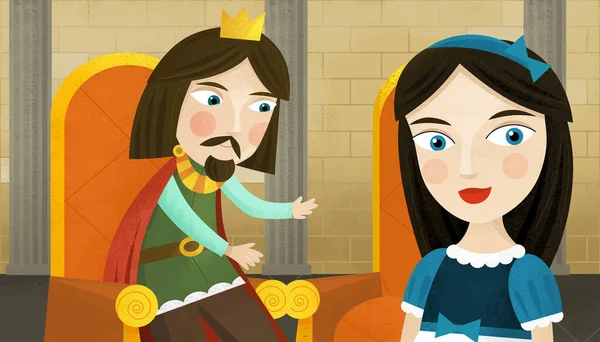 子供のための城のイラストで王や王子と漫画のシーン — ストック写真