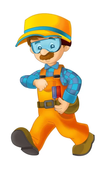 Cartoon Construction Worker White Background Illustration Children — Stock Photo, Image