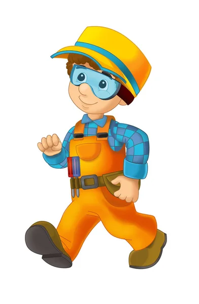 Cartoon Construction Worker White Background Illustration Children — Stock Photo, Image