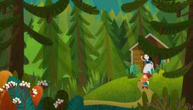 Genç prenses ve çocuklar için cüce resimli karikatür sahnesi