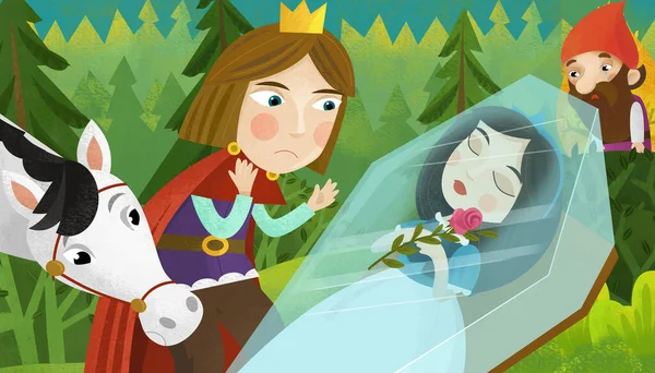 Scena Kreskówek Księciem Pobliżu Snu Księżniczka Ilustracja Dla Dzieci — Zdjęcie stockowe