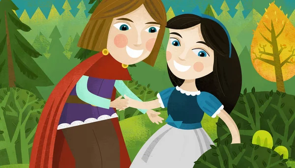 Cartoon Scene Prince Princess Forest Illustration Children — Stock Photo, Image