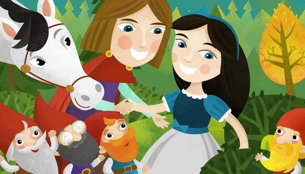 Escena Dibujos Animados Con Príncipe Princesa Bosque Ilustración Para Niños — Foto de Stock