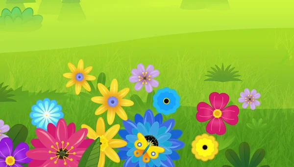 Cartoon Sommer Natur Szene Mit Schmetterling Illustration Für Kinder — Stockfoto