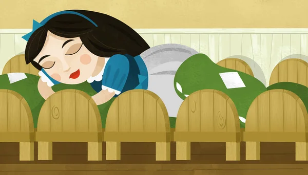 Cartoon Happy Scene Princess Sleeping Room Illustration Children — Stock Photo, Image
