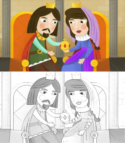 Cartoon Scene Princess Prince Castle Illustration Children Sketch — 图库照片
