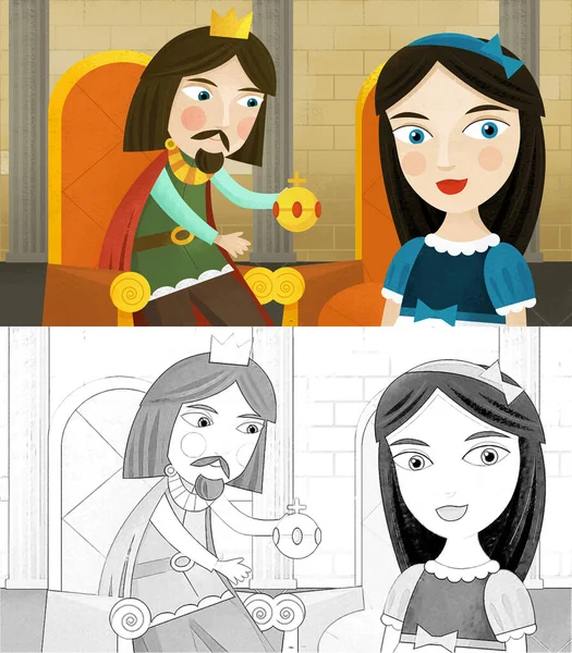 Cartoon Scene King Prince Castle Illustration Children Sketch —  Fotos de Stock