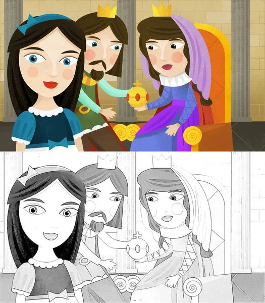Cartoon Scene Prince Princess Castle Illustration Children Sketch — Fotografia de Stock