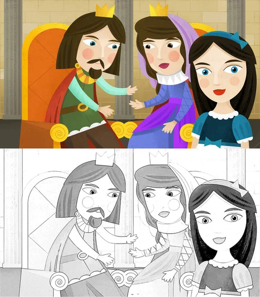 Cartoon Scene Prince Princess Castle Illustration Children Sketch — 图库照片