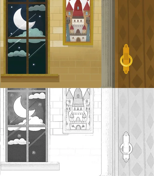 Cartoon Scene Castle Palace Room Illustration Children Sketch —  Fotos de Stock