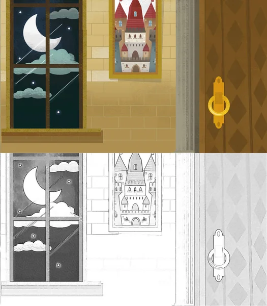 cartoon scene with castle palace room illustration for children sketch