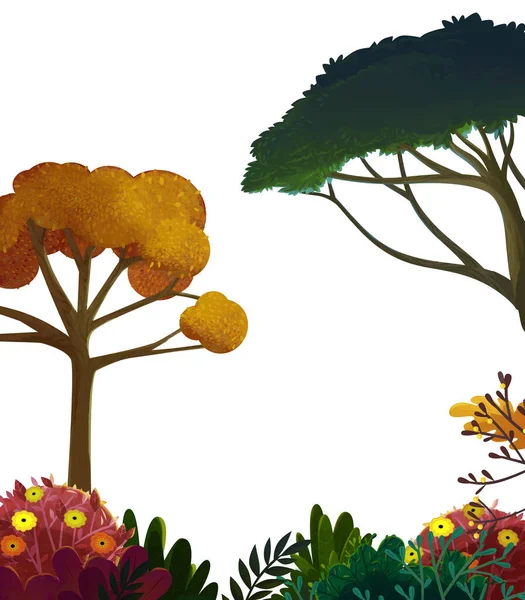 Cartoon Nature Element Tree Vit Bakgrund Illustration För Barn — Stockfoto