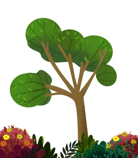 Cartoon Nature Element Tree Vit Bakgrund Illustration För Barn — Stockfoto