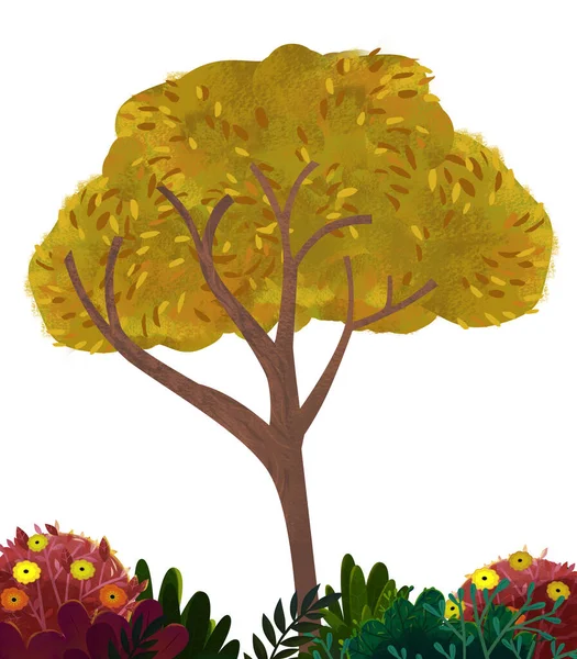 Kreslený Strom Přírodních Prvků Bílém Pozadí Ilustrace Pro Děti — Stock fotografie