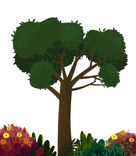 Kreslený Strom Přírodních Prvků Bílém Pozadí Ilustrace Pro Děti — Stock fotografie
