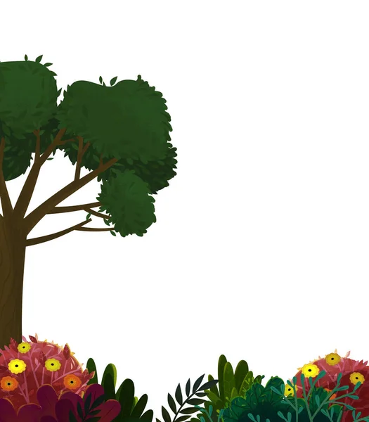 Cartoon Nature Element Tree Vit Bakgrund Illustration För Barn — Stockfoto
