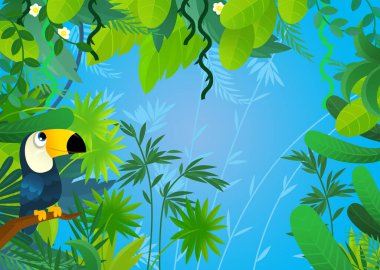 Çocuklar için orman illüstrasyonlu çizgi film sahnesi