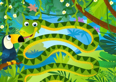 cartoon scene with jungle animals being together illustration for children