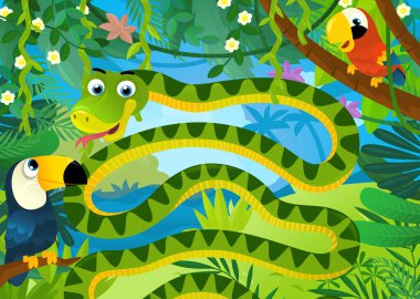 cartoon scene with jungle animals being together illustration for children