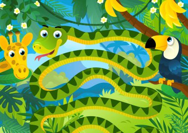 cartoon scene with jungle animals being together illustration for children