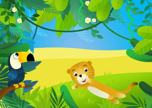 Cartoon Scene Jungle Animals Being Together Illustration Children —  Fotos de Stock