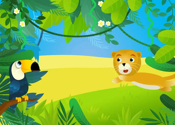 Cartoon Scene Jungle Animals Being Together Illustration Children — ストック写真