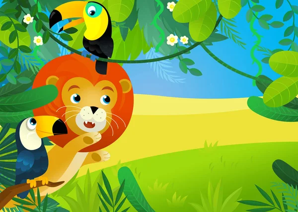 Cartoon Scene Jungle Animals Being Together Illustration Children — Foto de Stock