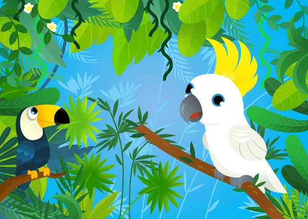 Cartoon Scene Jungle Animals Being Together Illustration Children —  Fotos de Stock