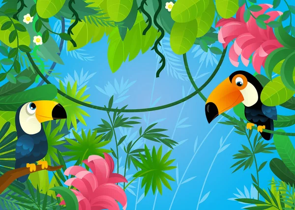Cartoon Scene Jungle Animals Being Together Illustration Children — Stock Fotó
