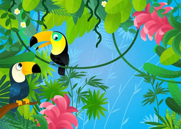 Cartoon Scene Jungle Animals Being Together Illustration Children — Stockfoto