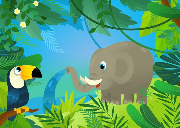 Cartoon Scene Jungle Animals Being Together Illustration Children — 스톡 사진