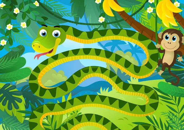 Cartoon Scene Jungle Animals Being Together Illustration Children — 스톡 사진