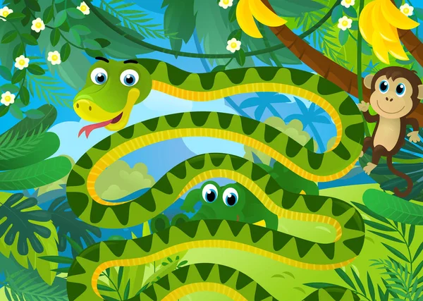 Cartoon Scene Jungle Animals Being Together Illustration Children — 스톡 사진