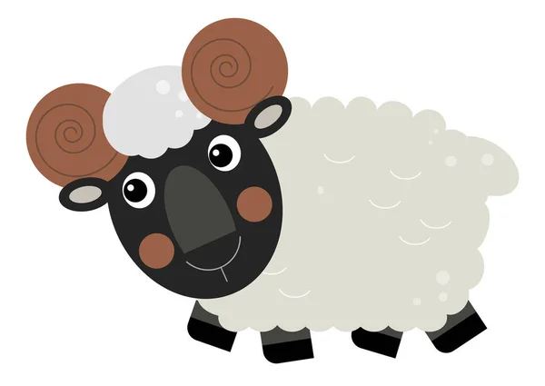Cartoon Scéna Ovce Stojí Usmívá Bílém Pozadí Ilustrace Pro Děti — Stock fotografie